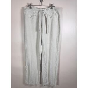 Charter Club Womens 100% Linen Pants Tie Waist Size 12 Wide Leg Cream